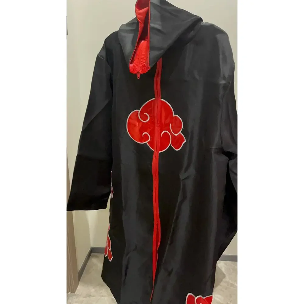 Naruto Cosplay Costume, High‑Collar Akatsuki Cloak with Headband